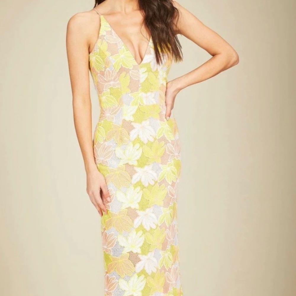 Yellow Floral Lace V-Neck Maxi Dress - Women
